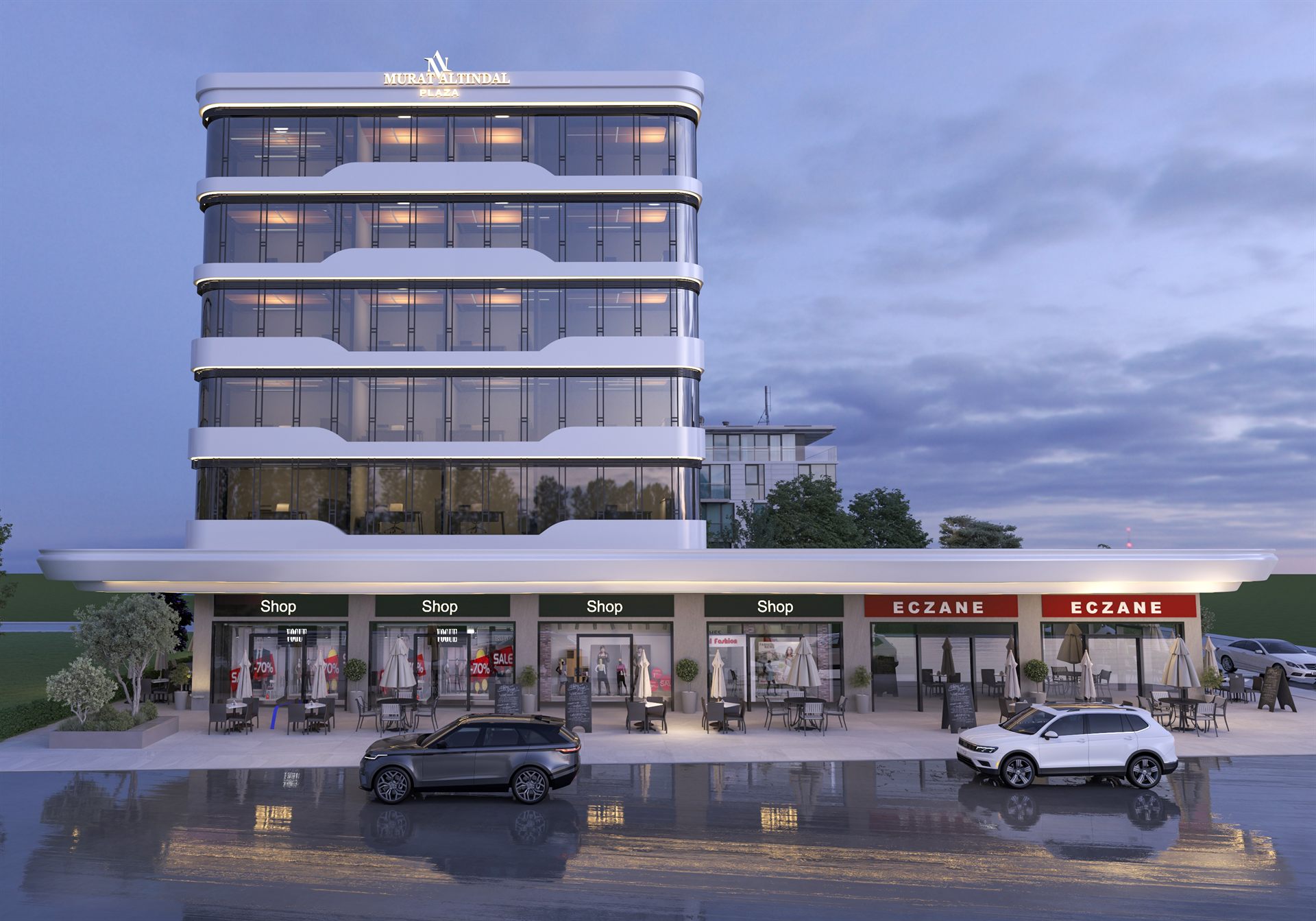 Murat Altındal Plaza Çorlu ticari alan ön cephe renderı