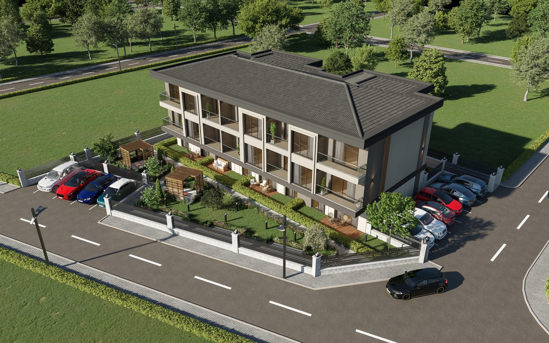 Turna Residence Çorlu site çevresi ve otopark renderı
