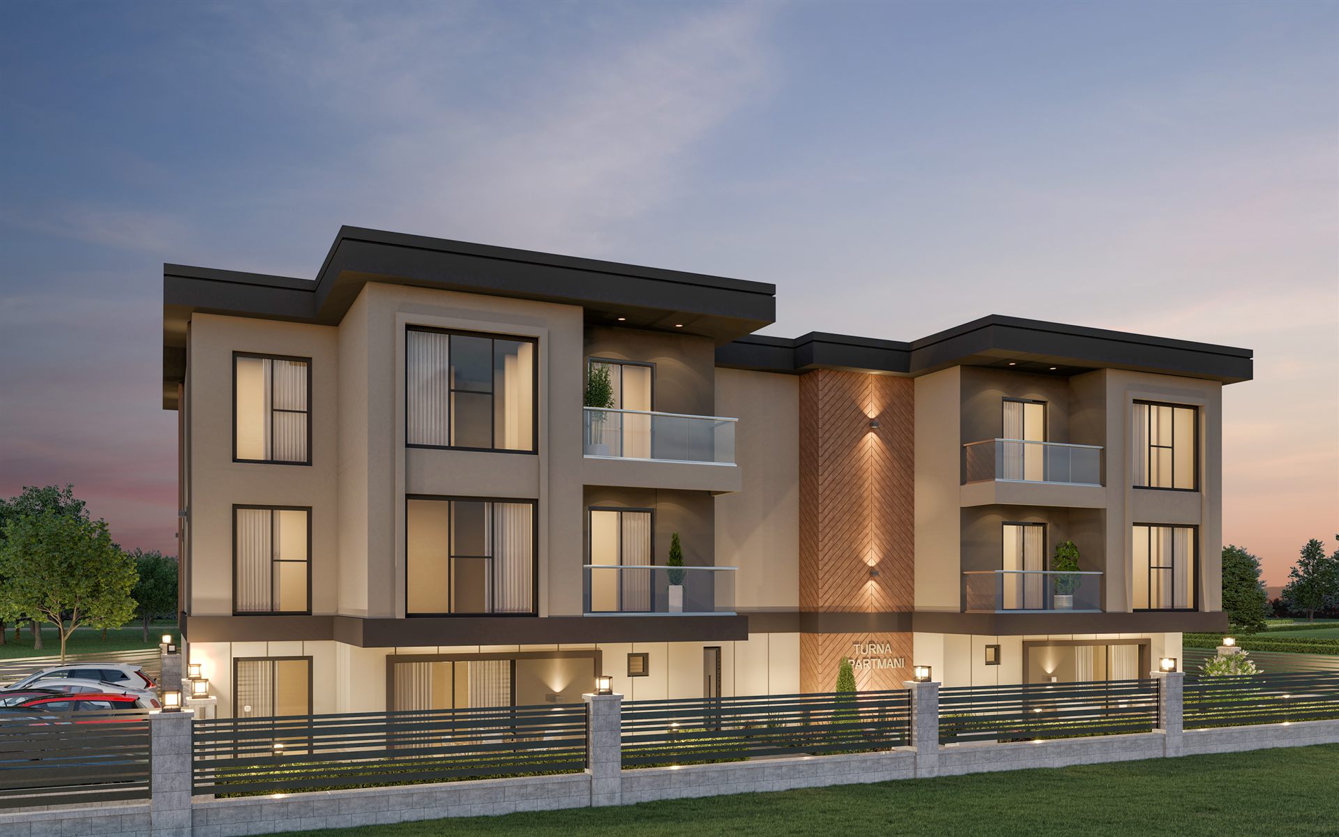 Turna Residence gece konut blokları cephe görünümü